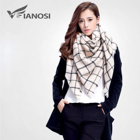[VIANOSI] Brand Women Winter Plaid Square Knitted Scarf