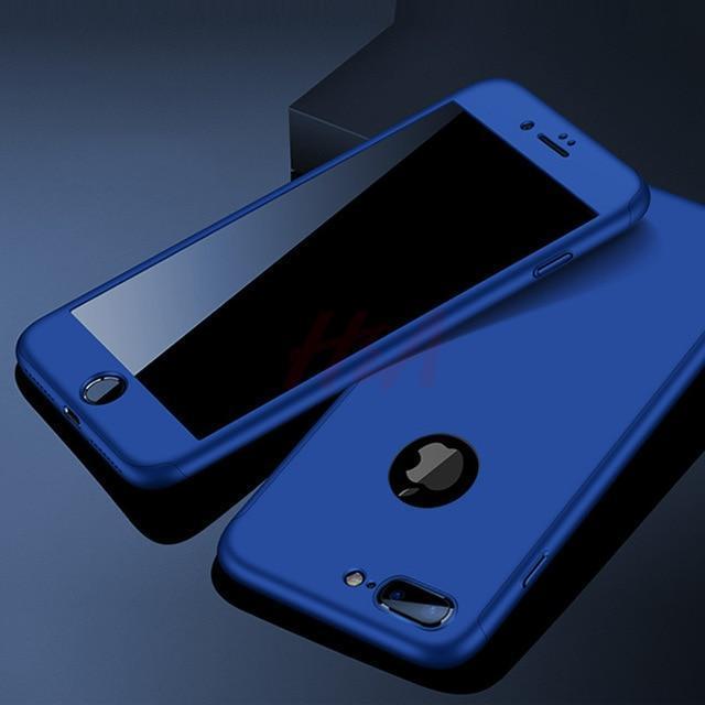 360 Full Protection Phone Case For iPhone With Front Glass Cover - 5 Colors