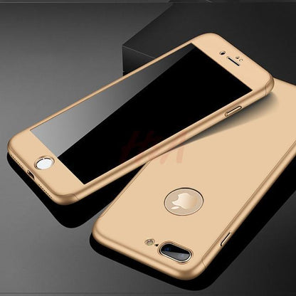 360 Full Protection Phone Case For iPhone With Front Glass Cover - 5 Colors