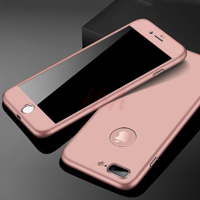 360 Full Protection Phone Case For iPhone With Front Glass Cover - 5 Colors