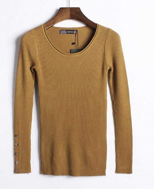 Autumn winter pure color full length sleeve round collar pullovers elastic skinny women sweaters