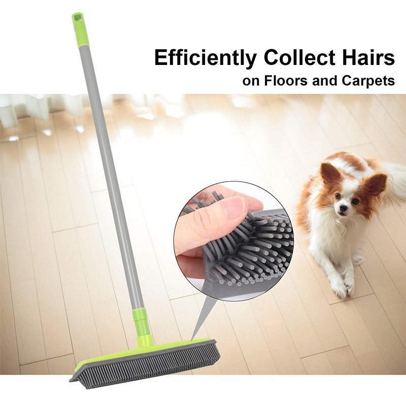 Broom with Squeegee made from Natural Rubber, Multi-Surface and Pet Hair Removal