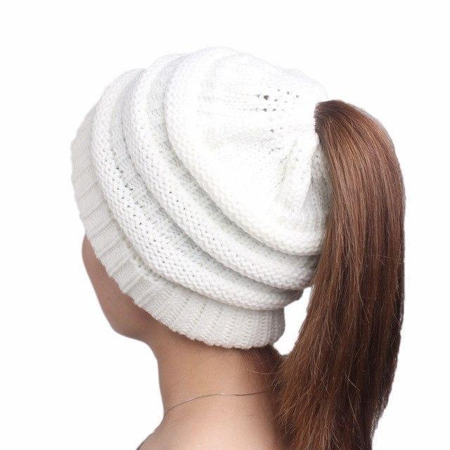 Ponytail Beanie Hat for Women