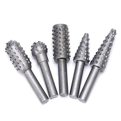 Icool 1/4" Shank Rotary Craft Files 5 Pcs High Quality Rotary Rasp File Rasp Burrs Wood Bits Grinding Woodworking Hand Tool