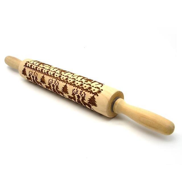 No.1 Christmas Embossing Rolling Pin Engraved Reindeer Baking Cookies