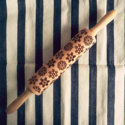 No.1 Christmas Embossing Rolling Pin Engraved Reindeer Baking Cookies