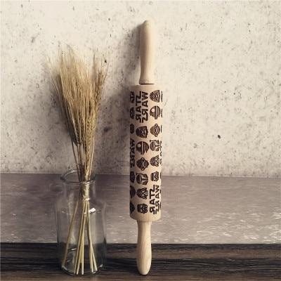 No.1 Christmas Embossing Rolling Pin Engraved Reindeer Baking Cookies