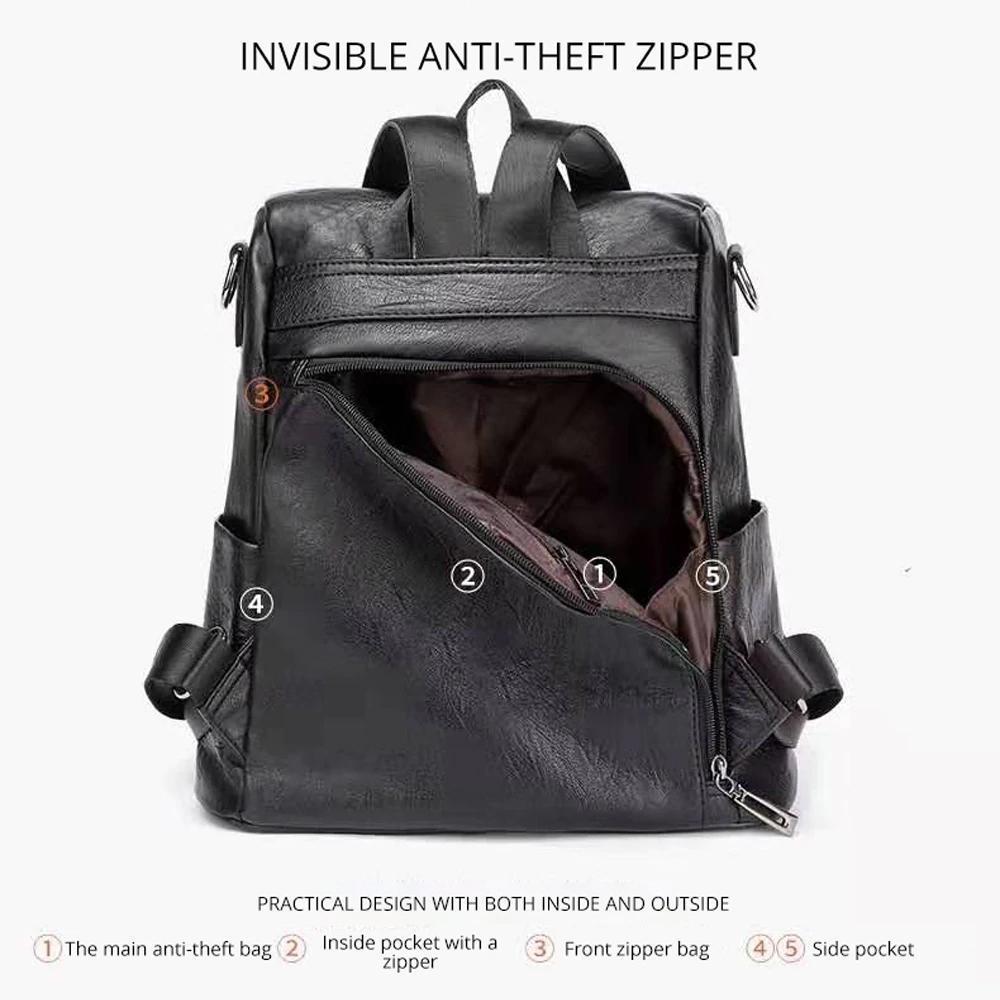 Women's Anti-theft Leather Backpack